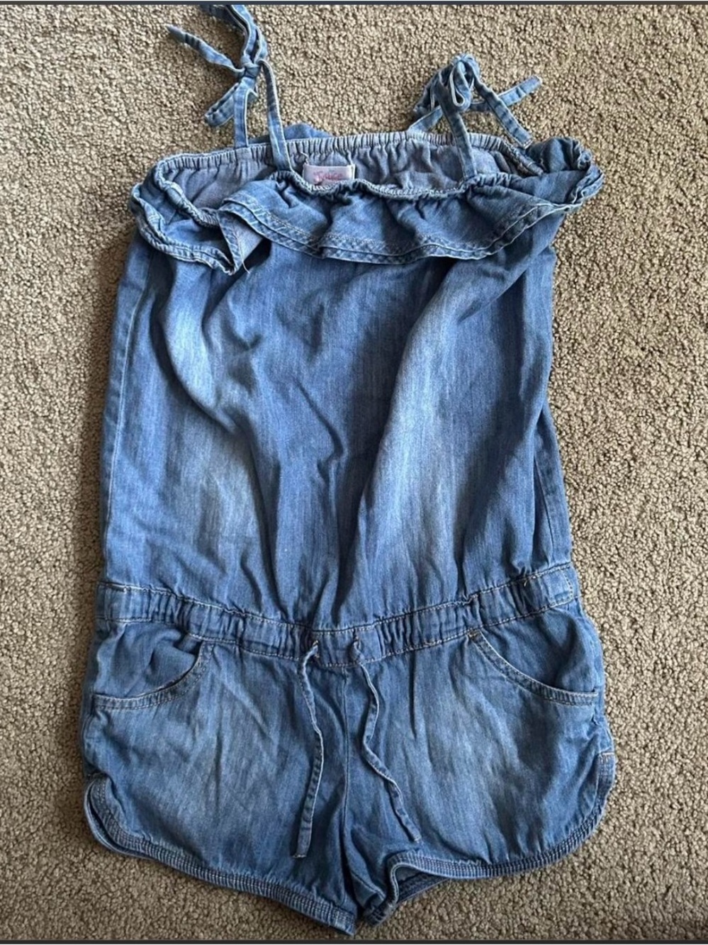 Justice Blue Denim Ruffle Tie-Shoulder Romper